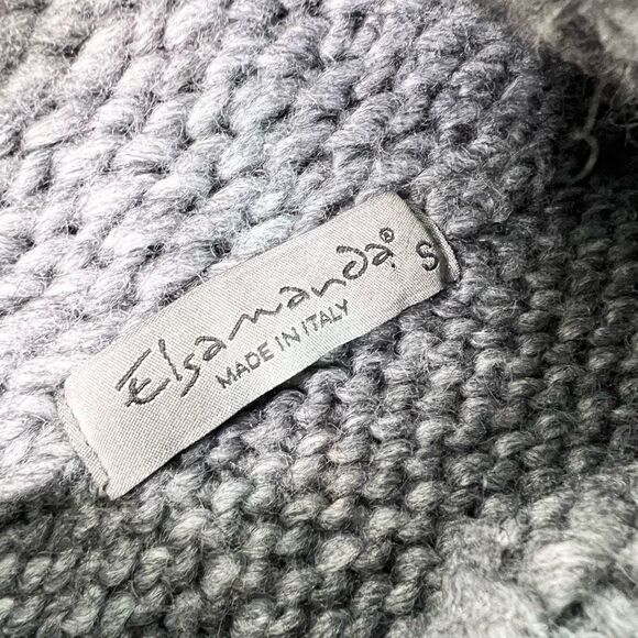 Elsamanda Alpaca Wool Cardigan Womens Small Gray Snap Button Waist Tie Knitted - Picture 4 of 10